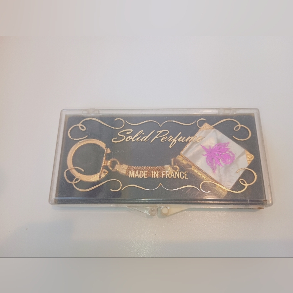 French Solid Perfume Locket Book Keychain The Royal House of Edward Vogue 1970s